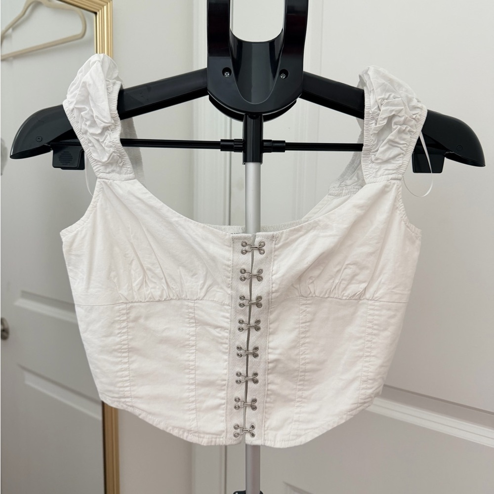 Garage | Cotton White Hook-and-Eye Cotton Corset Top